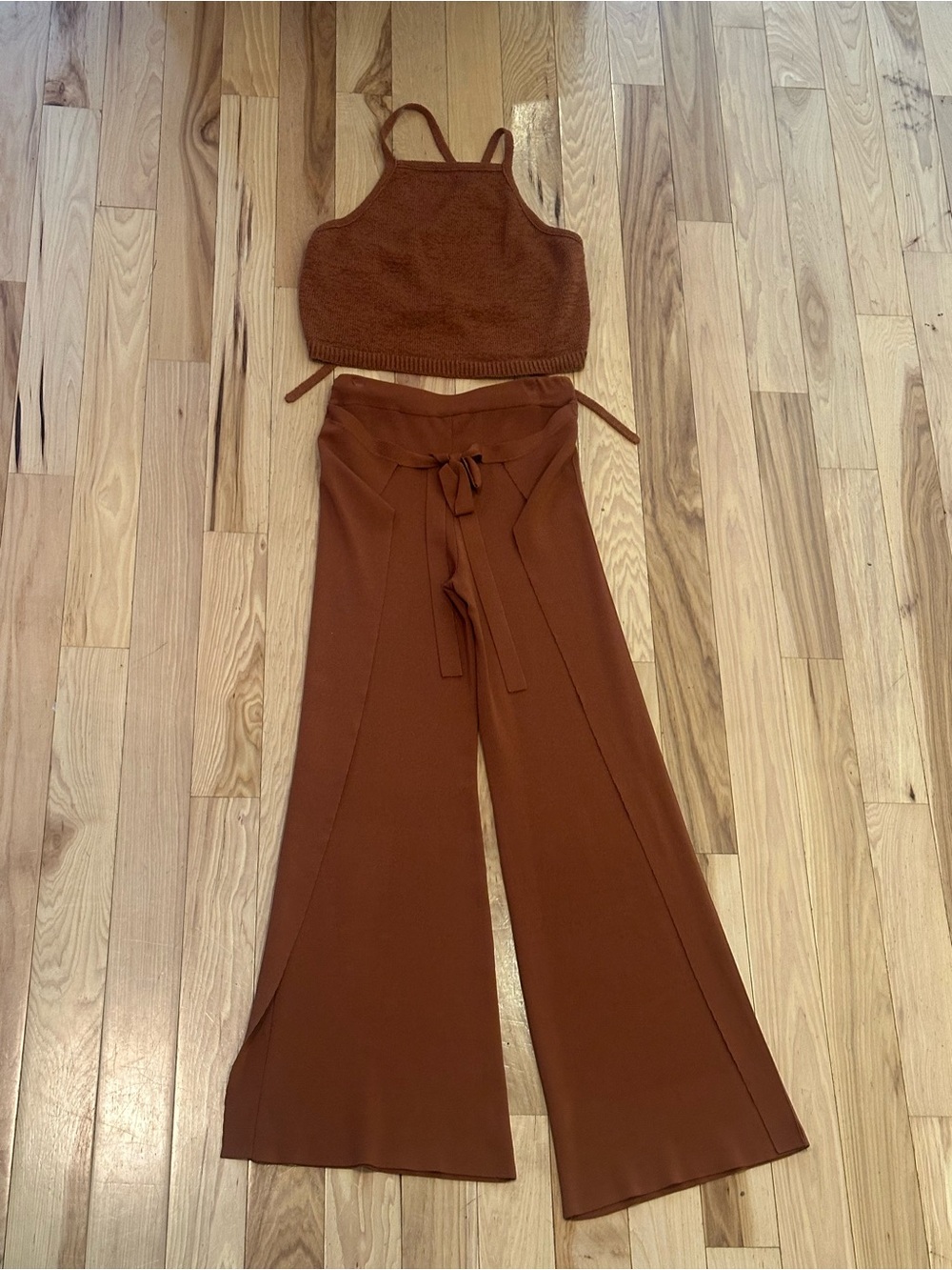 cult gaia Rust Wide-Leg High-Waist Tie Pants and Top SET